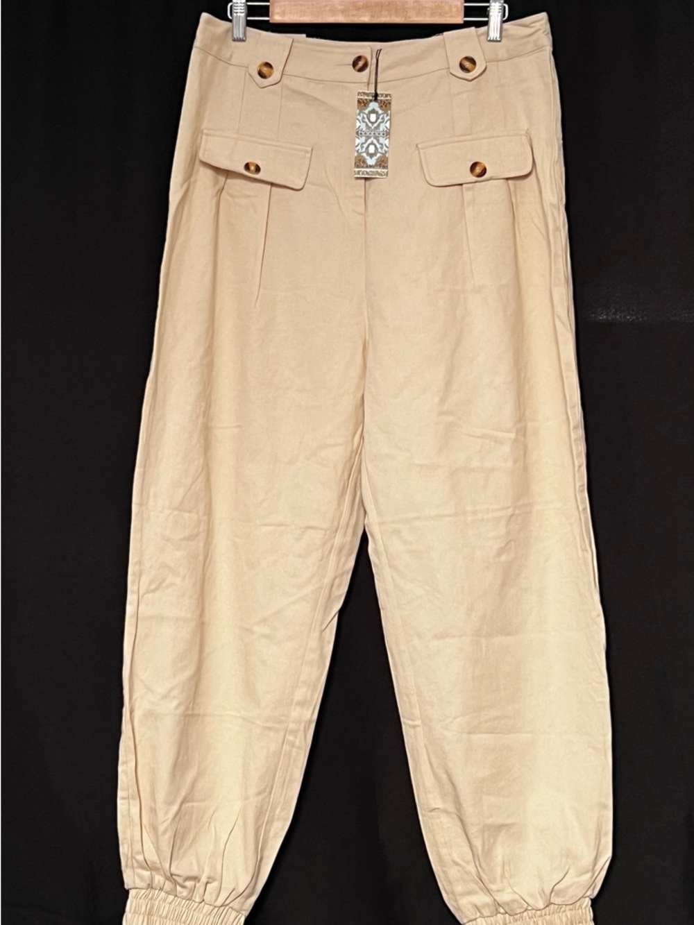 Boohoo Beige Ankle Cargo Jeans with Button Flap Pockets